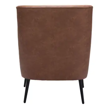 29" Brown And Black Faux Leather And Upholstered Arm Chair And Toss Pillow