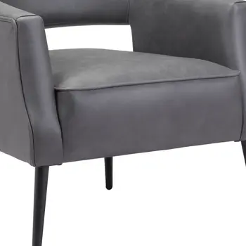 27" Gray And Gold Faux Leather And Upholstered Arm Chair