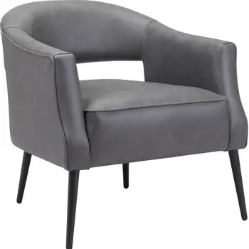 27" Gray And Gold Faux Leather And Upholstered Arm Chair