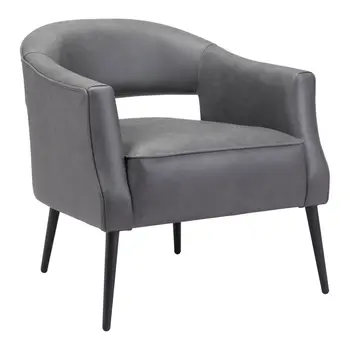 27" Gray And Gold Faux Leather And Upholstered Arm Chair