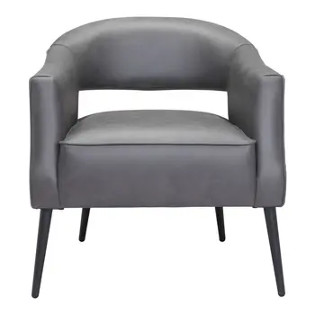 27" Gray And Gold Faux Leather And Upholstered Arm Chair