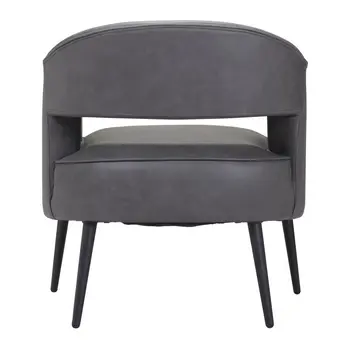 27" Gray And Gold Faux Leather And Upholstered Arm Chair