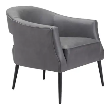 27" Gray And Gold Faux Leather And Upholstered Arm Chair