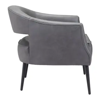 27" Gray And Gold Faux Leather And Upholstered Arm Chair