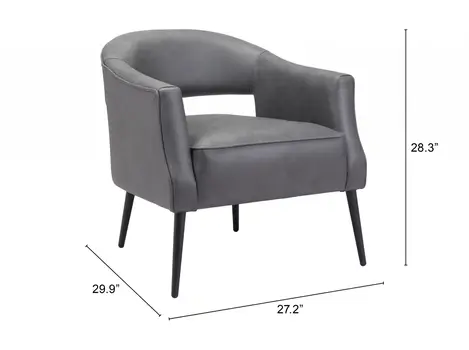 27" Gray And Gold Faux Leather And Upholstered Arm Chair