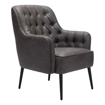 29" Black Faux Leather And Upholstered Tufted Chesterfield Chair