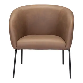 28" Brown And Black Faux Leather And Upholstered Club Chair