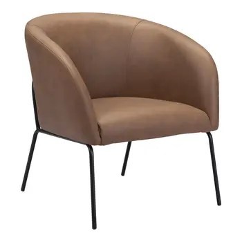 28" Brown And Black Faux Leather And Upholstered Club Chair