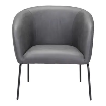 28" Gray And Black Faux Leather And Upholstered Club Chair