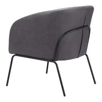 28" Gray And Black Faux Leather And Upholstered Club Chair