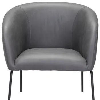 28" Gray And Black Faux Leather And Upholstered Club Chair