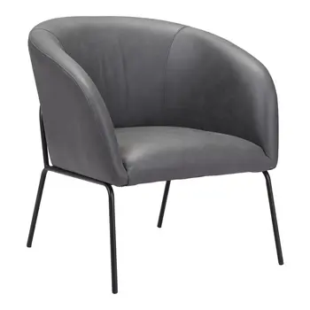 28" Gray And Black Faux Leather And Upholstered Club Chair