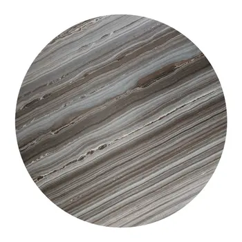 36" Gray and Black Faux Marble And Steel Round Coffee Table