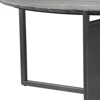 36" Gray and Black Faux Marble And Steel Round Coffee Table