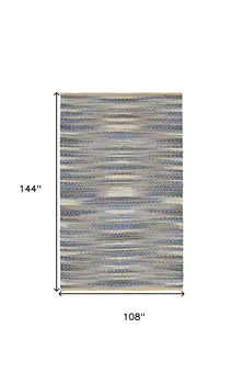 9' X 12' Round Navy and Tan Striated Area Rug