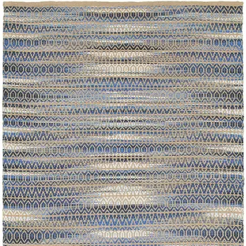 9' X 12' Round Navy and Tan Striated Area Rug