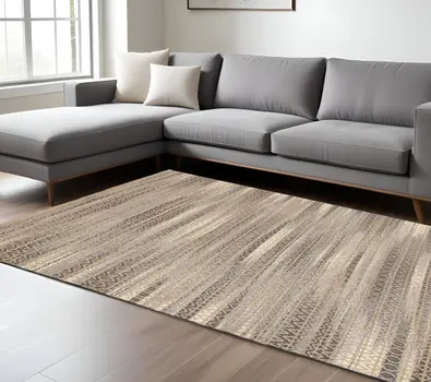 8' X 10' Gray and Tan Striated Runner Rug
