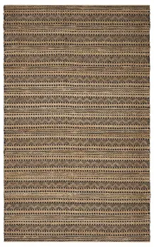 9' X 13' Tan and Black Intricate Striped Area Rug