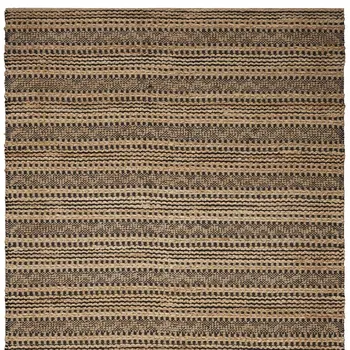 9' X 13' Tan and Black Intricate Striped Area Rug