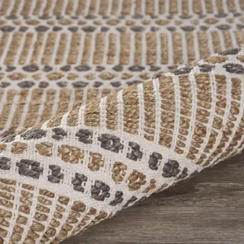 9' X 12' Tan and Gray Detailed Stripes Area Rug