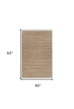 5' X 8' Tan and White Detailed Woven Area Rug