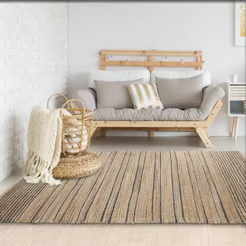 8' X 10' Tan And Black Jute Flatweave Handmade Area Rug