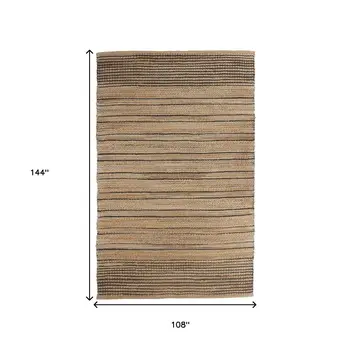 9' X 12' Tan And Black Jute Flatweave Handmade Area Rug