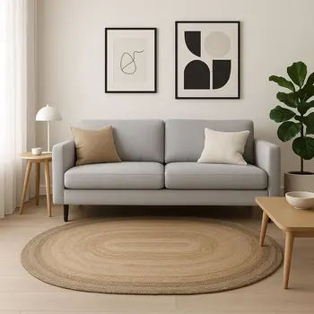 5' X 7' Natural Jute Hand Braided Oval Rug