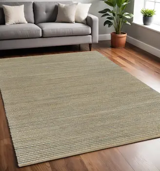 5' X 8' Tan and Blue Undertone Striated Area Rug