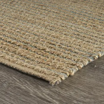 9' X 12' Tan and Blue Undertone Striated Area Rug