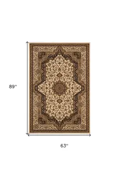 5' X 8' Black And Ivory Oriental Area Rug