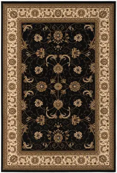 5' X 8' Black and Ivory Oriental Power Loom Area Rug