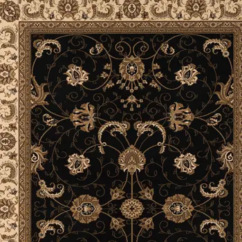 5' X 8' Black and Ivory Oriental Power Loom Area Rug
