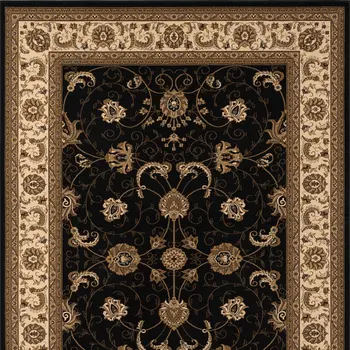 5' X 8' Black and Ivory Oriental Power Loom Area Rug