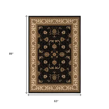 5' X 8' Black and Ivory Oriental Power Loom Area Rug