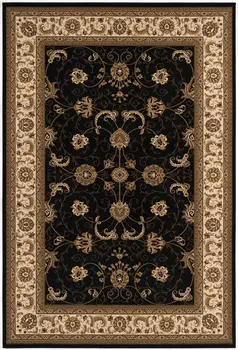 7' X 9' Black And Ivory Oriental Area Rug