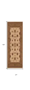 10' Beige And Ivory Oriental Runner Rug
