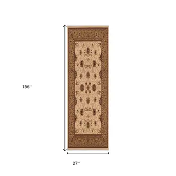 13' Beige And Ivory Oriental Runner Rug