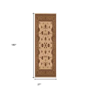 15' Beige And Ivory Oriental Runner Rug