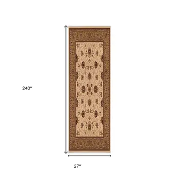 20' Beige And Ivory Oriental Runner Rug