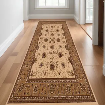 10' Beige And Ivory Oriental Runner Rug