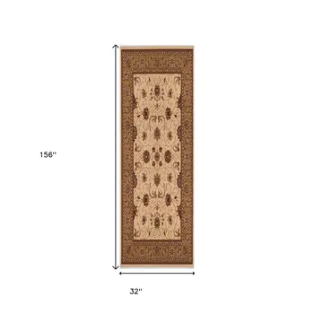 13' Beige And Ivory Oriental Runner Rug