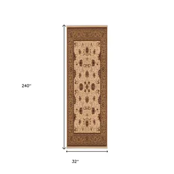 20' Beige And Ivory Oriental Runner Rug