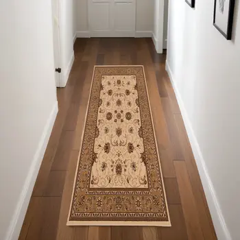 8' Beige And Ivory Oriental Runner Rug