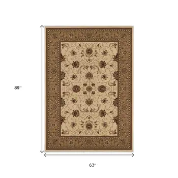 5' X 8' Beige And Ivory Oriental Area Rug