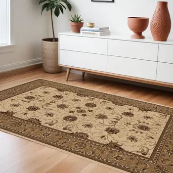 7' X 9' Beige And Ivory Oriental Area Rug
