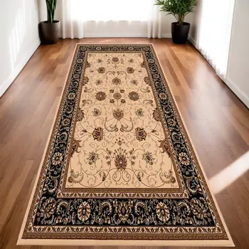 20' Black And Ivory Oriental Runner Rug