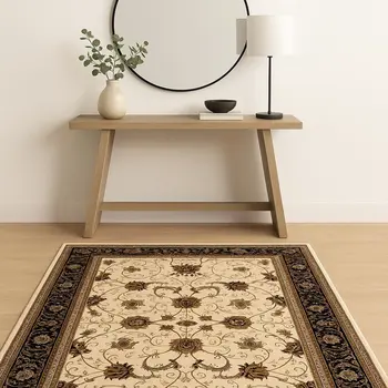 4' X 6' Black And Ivory Oriental Area Rug