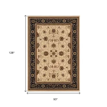 8' X 11' Black And Ivory Oriental Area Rug