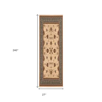 20' Blue And Ivory Oriental Runner Rug